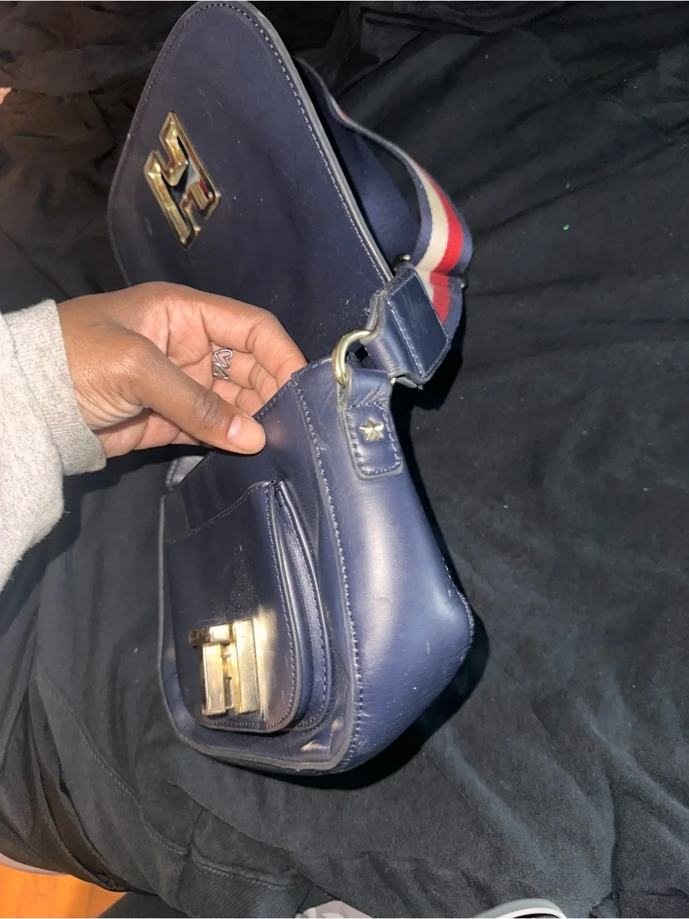Tommy Hilfiger Navy Messenger Bag with Red Accent Patch